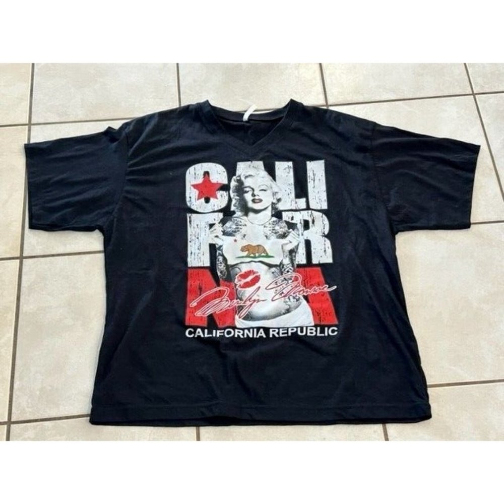 Marilyn Monroe California Republic Graphic TShirt Black American Style V neck XL